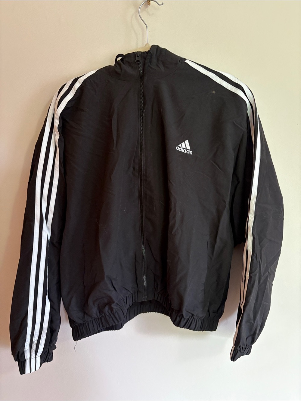 adidas Black Windbreaker Jacket with White Three-Stripes